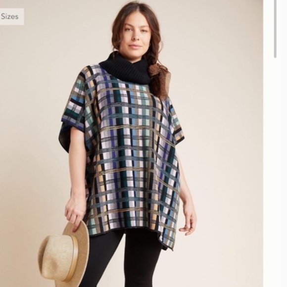 Anthropologie Sweaters - Anthropologie Aldomartins Gracie Plaid Cowl Neck Turtleneck Poncho SIZE L